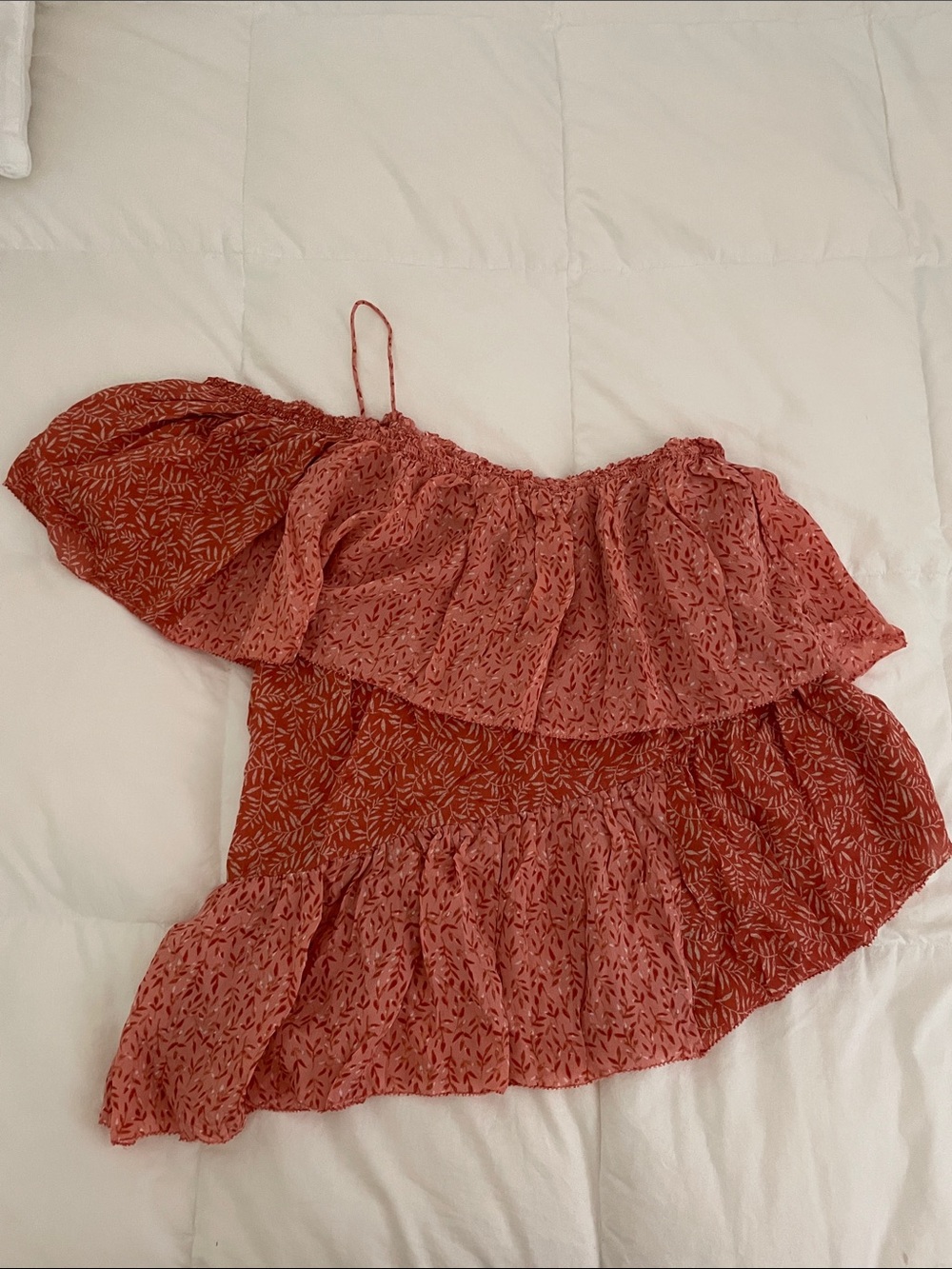 Joie Coral Leaf-Print Off Shoulder Blouse